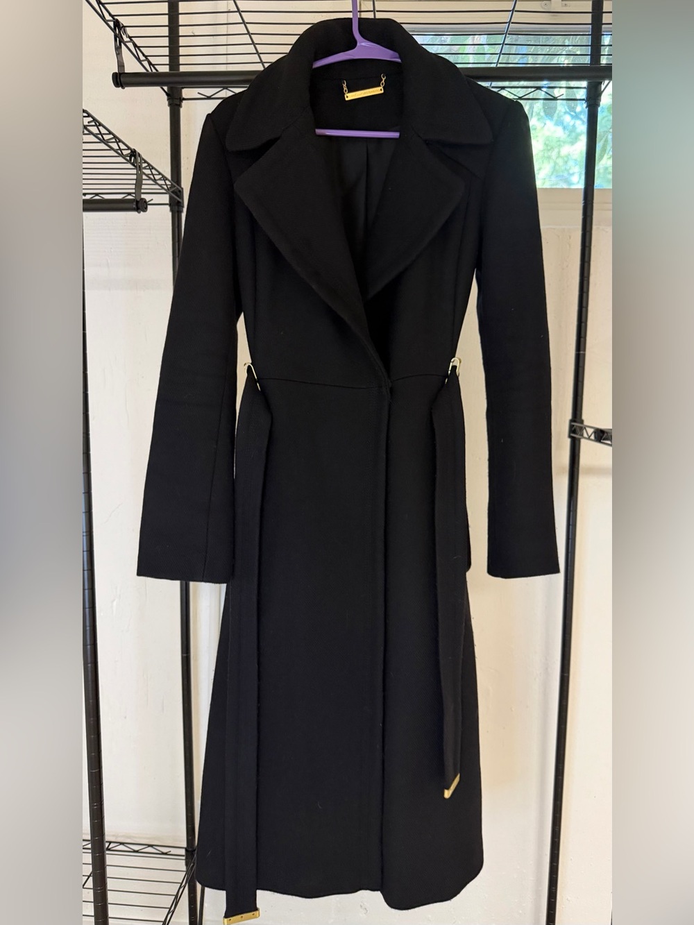 Diane Von Furstenberg Mikhaila Black Long Sleeve Wool Coat
